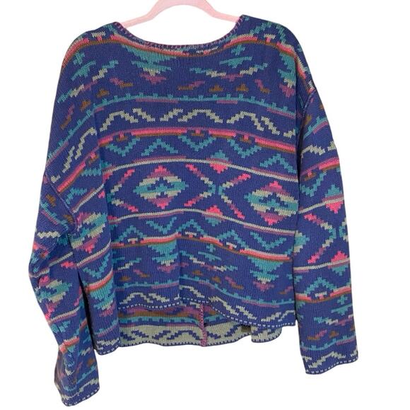 Vintage ALPS Southwestern Cotton Cardigan Sweater XL USA Aztec Knit Boho purple - Picture 3 of 8